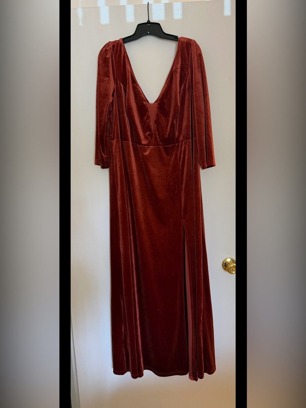 Ever Pretty Long Sleeve Velvet Maxi Dress in Rust